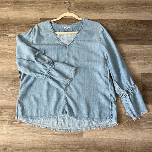 Rails Zimi chambray denim frayed tie sleeve top small - Picture 6 of 11